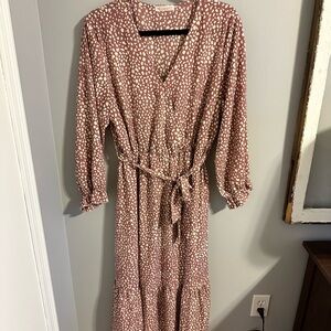 Elegant Mauve Polka Dot Wrap Dress